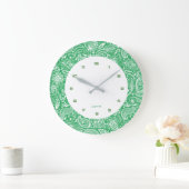 緑と白のヴィンテージフローラペイズリー ラージ壁時計 (ホーム)