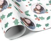 緑と白の写真クリスマスホリデー ラッピングペーパー (ロールコーナー)