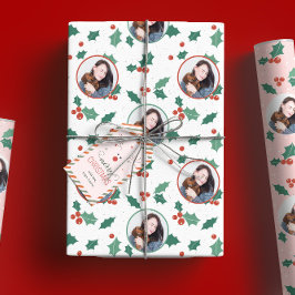 緑と白の写真クリスマスホリデー ラッピングペーパー