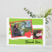 緑と白の写真卒業サンキューカード 招待状 (スタンド正面)