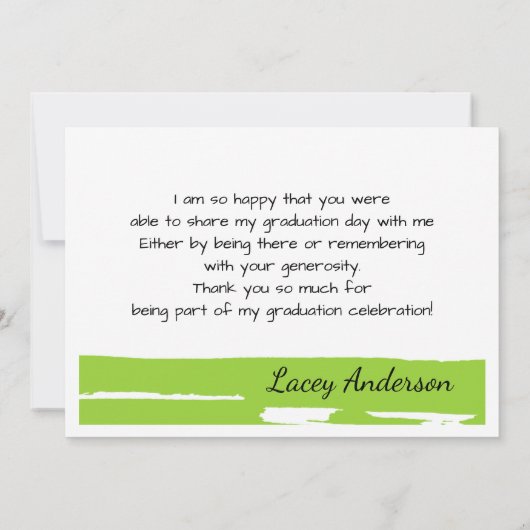 緑と白の写真卒業サンキューカード 招待状 (裏面)
