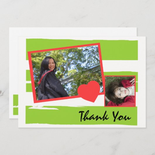 緑と白の写真卒業サンキューカード 招待状 (正面/裏面)