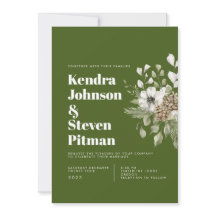 緑と白の冬の森のブーケモダンの結婚数