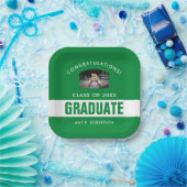 緑と白の卒業パーソナライズされた写真 ペーパープレート (パーティー)