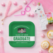 緑と白の卒業パーソナライズされた写真 ペーパープレート (パーティー)