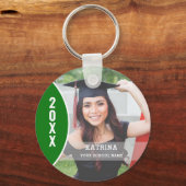 緑と白の卒業写真のカスタム キーホルダー (正面)