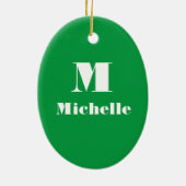緑と白の名前イニシャル文字の無地の色 セラミックオーナメント (裏面)