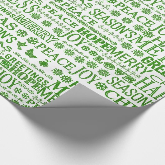 緑と白の多言語メリークリスマス ラッピングペーパー (角)