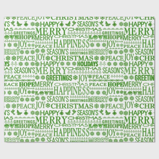 緑と白の多言語メリークリスマス ラッピングペーパー (フラット)