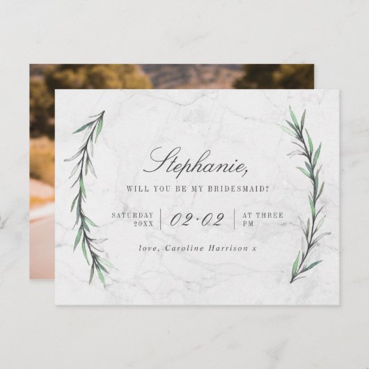 緑と白の大理石が私の花嫁になる インビテーションポストカード (正面/裏面)