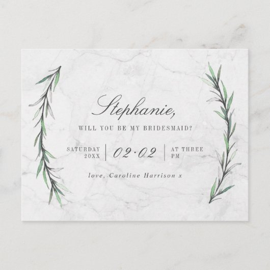 緑と白の大理石が私の花嫁になる インビテーションポストカード (正面)