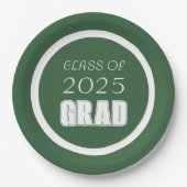 緑と白の学校のカラー卒業 ペーパープレート (正面)