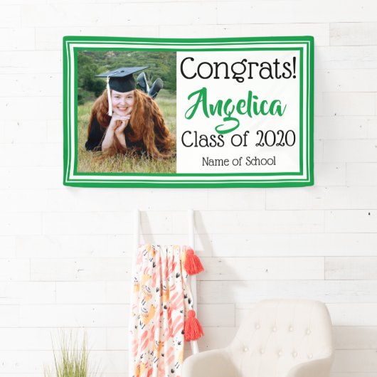 緑と白の学校の色の写真 横断幕 (インサイチュ)