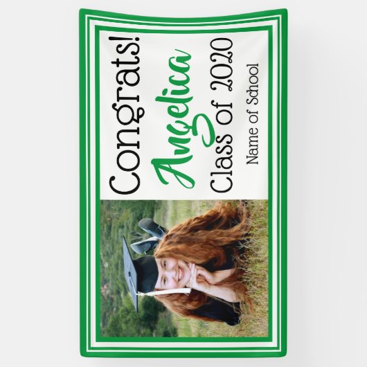 緑と白の学校の色の写真 横断幕 (縦)