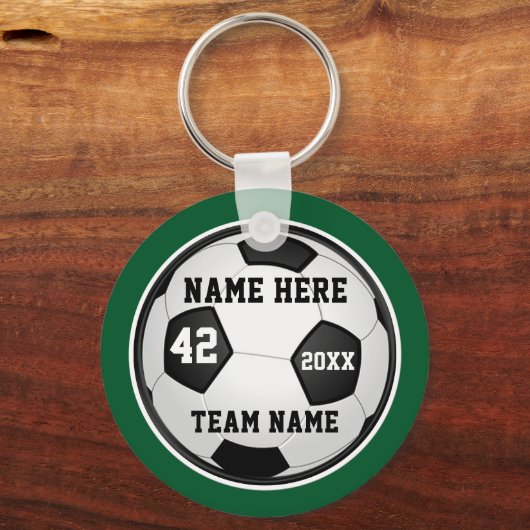 緑と白の安いサッカーのギフトパーソナライズされた、 キーホルダー (正面)