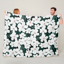 緑と白の完璧なシームレスミニマル花 フリースブランケット