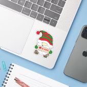緑と白の帽子をかぶったクリスマスのノーム シール (ノートパソコンとiPhone)