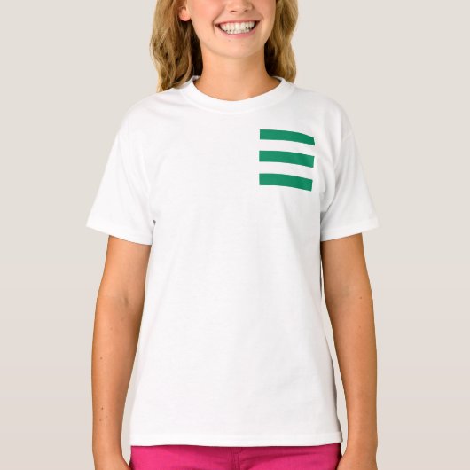 緑と白の幅広ストライプいパッチ Tシャツ (正面)