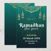緑と白の幾何学模様のラマダーンカード 招待状 (正面/裏面)