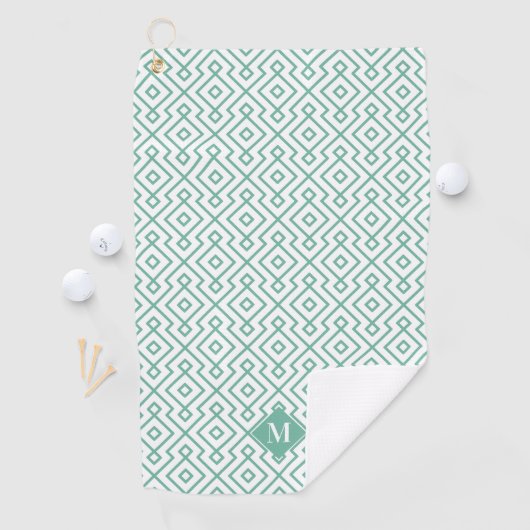 緑と白の幾何学模様モノグラム ゴルフタオル (インサイチュ)