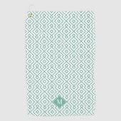 緑と白の幾何学模様モノグラム ゴルフタオル (正面)