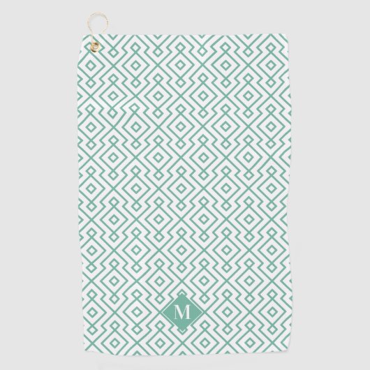 緑と白の幾何学模様モノグラム ゴルフタオル (正面)