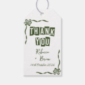 緑と白の手描きボウ結婚ズ ギフトタグ (正面)