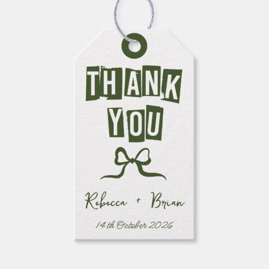 緑と白の手描きボウ結婚ズ ギフトタグ (正面)