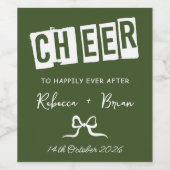 緑と白の手描き弓のスケッチ結婚ズ ワインラベル (シングルラベル)