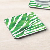 緑と白の抽象芸術ストライプ コースター (左側)