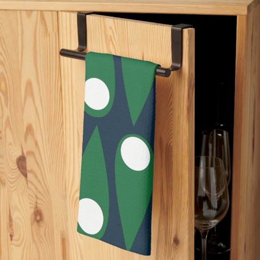 緑と白の抽象芸術パターン キッチンタオル (三つ折り)