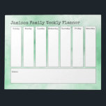 緑と白の抽象芸術水の色の週間プランナー ノートパッド<br><div class="desc">「Jamison Family Weekly Message」というフレーズがこのデザインの先頭に表示される。テンプレートフィールドを使用して詳細を追加するだけで、適切な名前やヘッダーのメッセージを変更できる。背景は、緑と白の色合いの微妙な抽象芸術水色の洗浄で覆われている。それはあなたの選択のイメージに置き換えもしることができる！すべての色とフォントもしは、任意の変更を行いたい変更できる。</div>