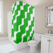 緑と白の斜め波パターン シャワーカーテン (インサイチュ)