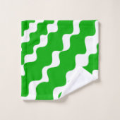 緑と白の斜め波パターン バスタオルセット (ウォッシュタオル)