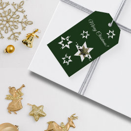 緑と白の星メリークリスマスカスタムの写真 ギフトタグ
