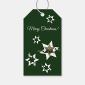 緑と白の星メリークリスマスカスタムの写真 ギフトタグ (正面)