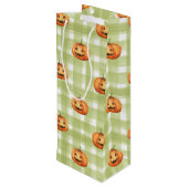 緑と白の格子付きオレンジカボチャ ワインギフトバッグ (裏面アングル)