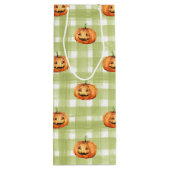 緑と白の格子付きオレンジカボチャ ワインギフトバッグ (裏面)