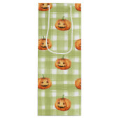 緑と白の格子付きオレンジカボチャ ワインギフトバッグ (正面)