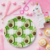 緑と白の格子模様アボカドタータンチェック模様 ペーパープレート (パーティー)