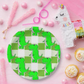 緑と白の格子模様Dinoタータンチェック ペーパープレート (パーティー)
