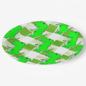 緑と白の格子模様Dinoタータンチェック ペーパープレート (アングル)