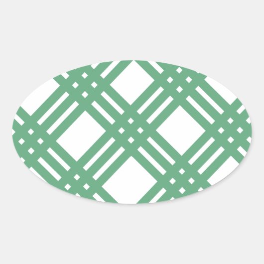 緑と白の格子 楕円形シール (正面)