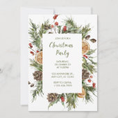 緑と白の植物性クリスマスパーティー 招待状 (正面)