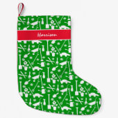 緑と白の模様付け園芸用具 スモールクリスマスストッキング (正面)
