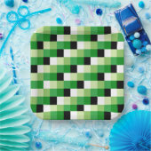 緑と白の正方形パターン ペーパープレート (パーティー)