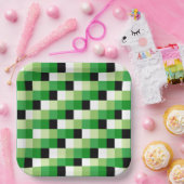 緑と白の正方形パターン ペーパープレート (パーティー)