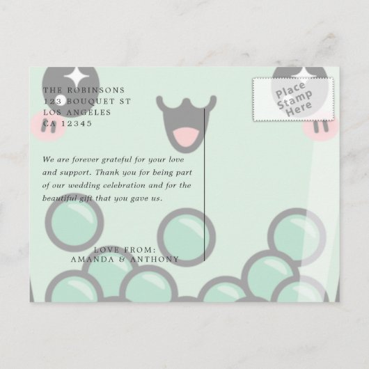 緑と白の水の色のフローラ結婚の感謝してい値 ポストカード (裏面)