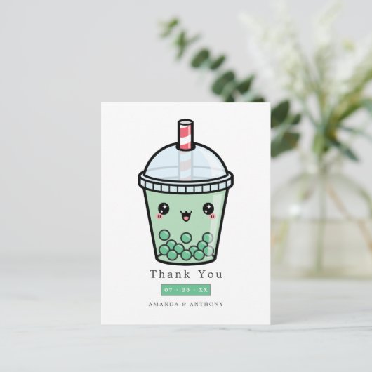 緑と白の水の色のフローラ結婚の感謝してい値 ポストカード (スタンド正面)