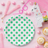 緑と白の水玉模様 ペーパープレート (パーティー)